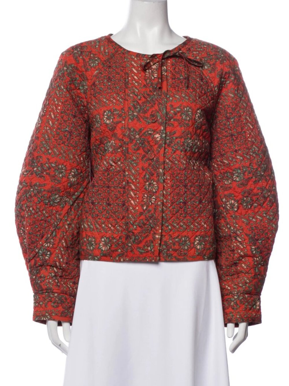 Ulla Johnson Quilted Cotton Floral Print Jacket Red Orange XL